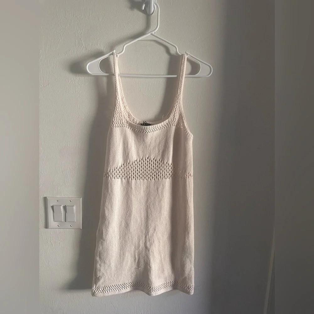 Zara White‎ Crochet Mini Knit Dress Sz L - Picture 2 of 5